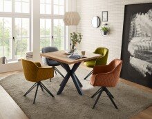 Esstisch >Micky< in Eiche massiv/schwarz - 100x76x100 (BxHxT)