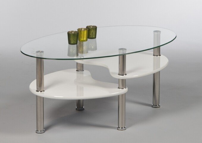 Couchtisch >Panty< in weiß, Glas, Edelstahl, MDF - 90x42x55cm (BxHxT)