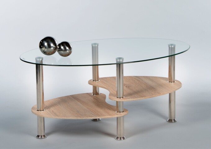 Couchtisch >Panty< in sonoma, Glas, MDF, Edelstahl - 90x42x55cm (BxHxT)