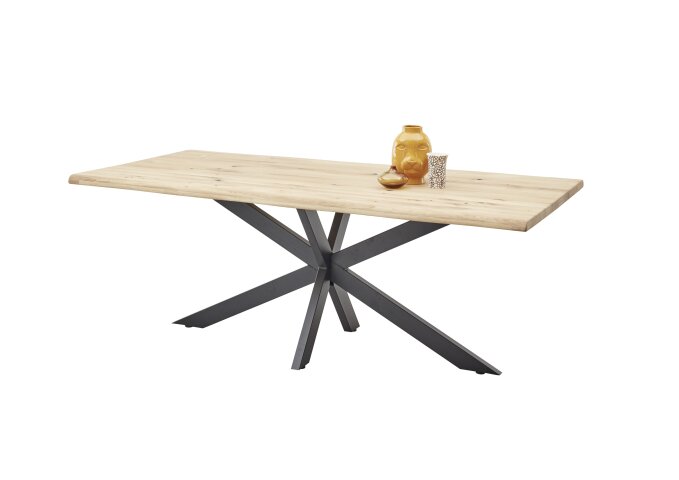 Esstisch >Tom< in  schwarz, Eiche massiv, Metall - 200x76x100cm (BxHxT)