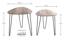 Beistelltisch >25856< (2er Set) in schwarz-eiche, MDF, Metall - 40x43x40 (BxHxT)