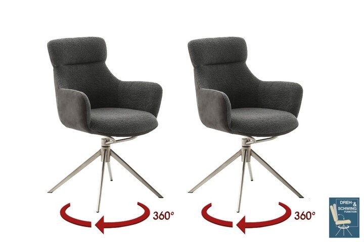 Armlehnstuhl >PELION< (2-er Set) in Anthrazit, Polyester - 62x90x62cm (BxHxT)