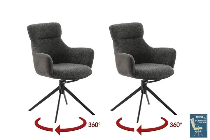 Armlehnstuhl >PELION< (2-er Set) in Anthrazit, Polyester - 62x90x62cm (BxHxT)