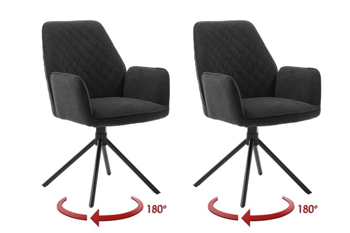Armlehnstuhl >ACANDI < (2-er Set) in Anthrazit - 60x89x64 (BxHxT)