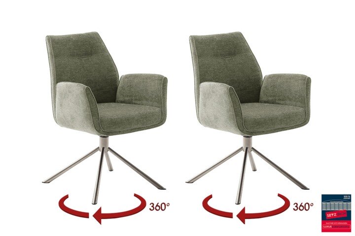 Armlehnstuhl >DIVERIA< (2-er Set) in Olive, Polyester - 64x90x66cm (BxHxT)