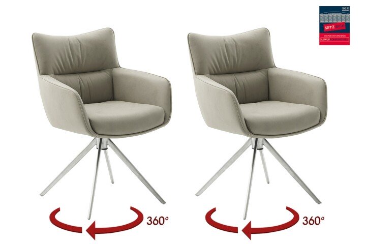 Armlehnstuhl >LIMONE 2< (2-er Set) in Creme, Leder - 61x88x63cm (BxHxT)