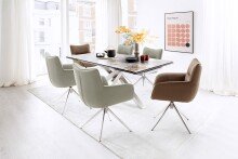 Armlehnstuhl >LIMONE 2< (2-er Set) in Creme, Leder - 61x88x63cm (BxHxT)