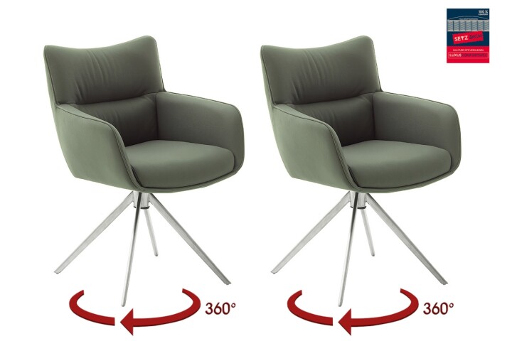 Armlehnstuhl >LIMONE 2< (2-er Set) in Olive, Leder - 61x88x63cm (BxHxT)