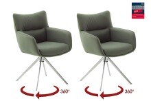 Armlehnstuhl >LIMONE 2< (2-er Set) in Olive, Leder...