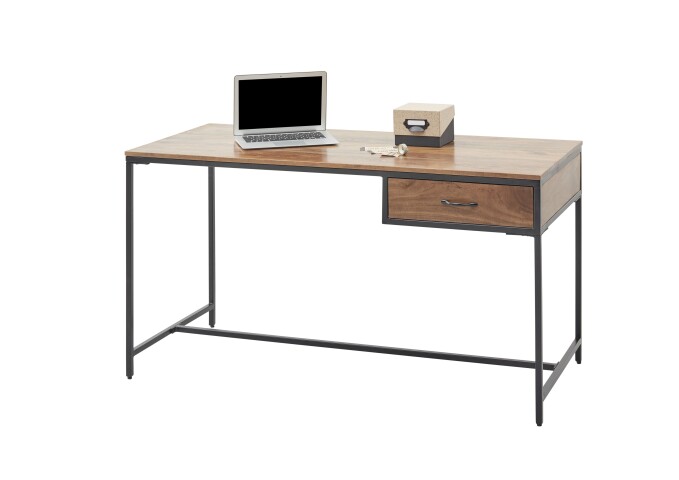 Schreibtisch >Hapur< in Akazie und schwarz , Akazie - 140x79x60cm (BxHxT)