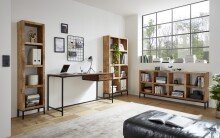 Schreibtisch >Hapur< in Akazie und schwarz , Akazie - 140x79x60cm (BxHxT)