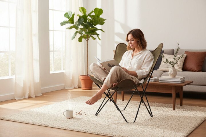 Loungesessel >Milla< in schwarz, Canvasstoff, Metall - 75x90x75cm (BxHxT)