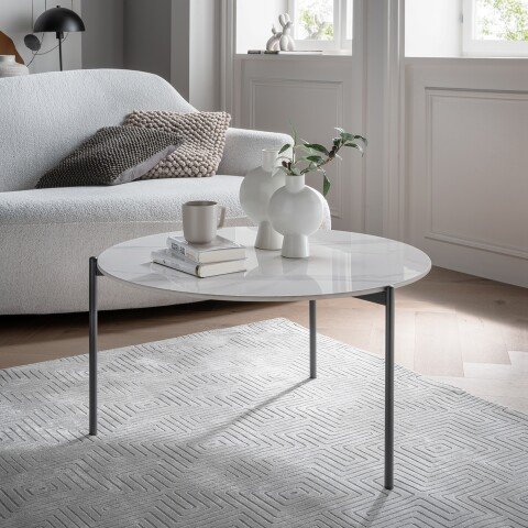 Couchtisch >2164-19< in Weiß matt, Gestell Metall - 46x82cm (HxD)