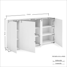 Sideboard >Tango< in weiss hochglanz - 174x92x40cm (BxHxT)