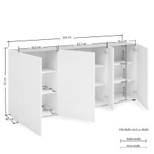 Sideboard >Tango< in weiss hochglanz - 203x92x40cm (BxHxT)