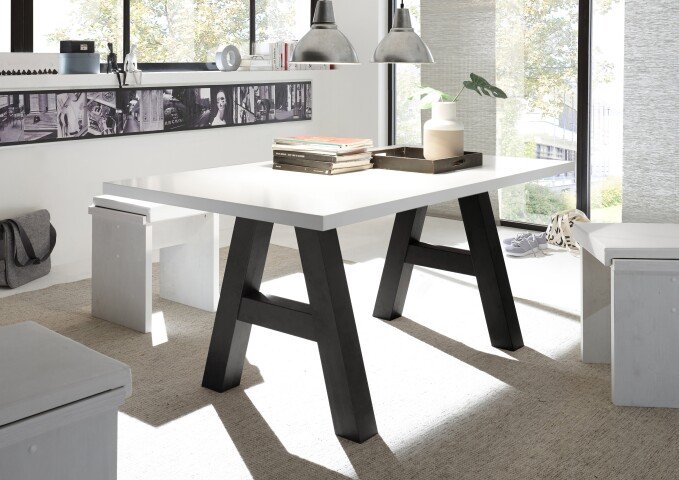 Esstisch >Big System< in schwarzstahl / weiß matt lack - 180x75x90cm (BxHxT)