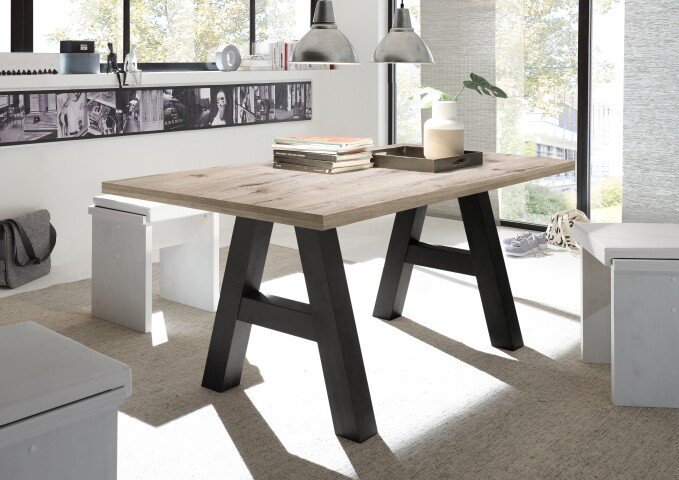 Esstisch >Big System< in schwarzstahl / sandeiche - 140x75x90cm (BxHxT)