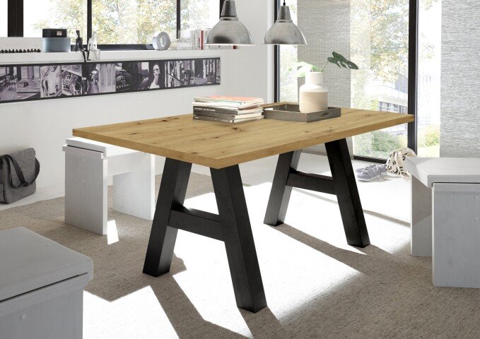 Esstisch >Big System< in schwarzstahl / asteiche - 160x75x90cm (BxHxT)