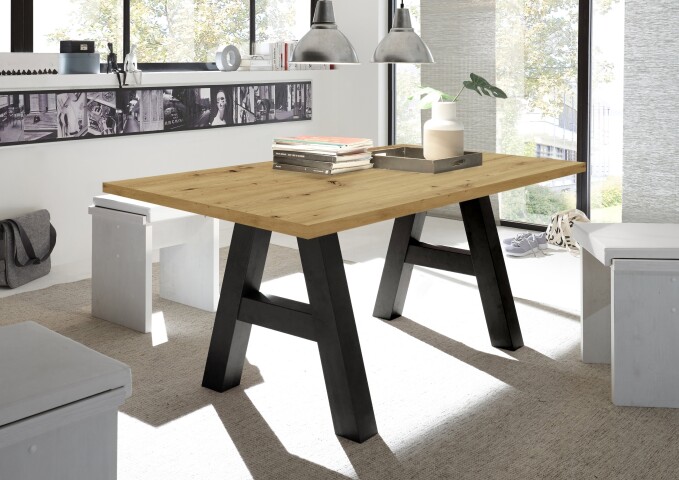 Esstisch >Big System< in schwarzstahl / asteiche - 180x75x90cm (BxHxT)