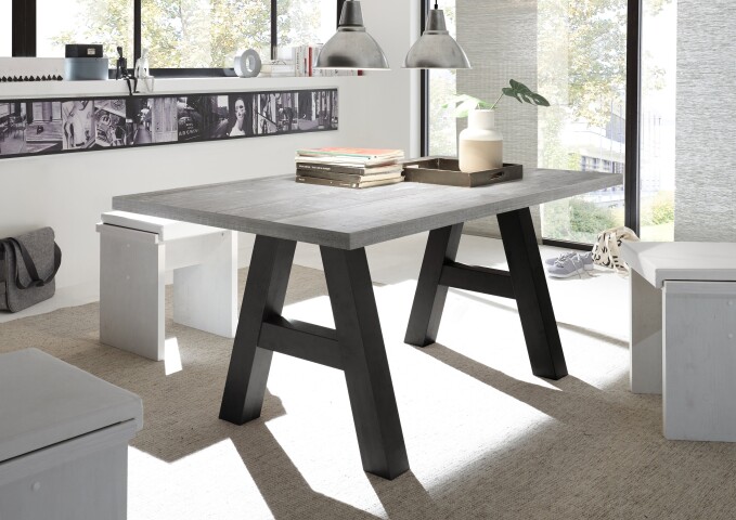 Esstisch >Big System< in schwarzstahl / beton - 180x75x90cm (BxHxT)