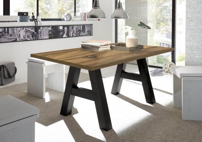 Esstisch >Big System< in schwarzstahl / plankeneiche - 140x75x70cm (BxHxT)