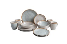Geschirr-Set >Como< (16-tlg.) in hell und dunkelgrau, Steingut - 26,4cm (D)