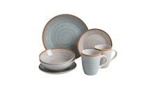 Geschirr-Set >Como< (16-tlg.) in hell und dunkelgrau, Steingut - 26,4cm (D)