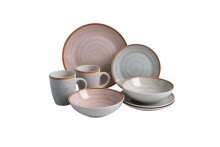 Geschirr-Set >Tunis< (24-tlg.) in hellgrau, dunkelgrau und rose - 26,4 (D)