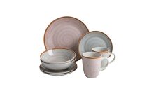 Geschirr-Set >Tunis< (24-tlg.) in hellgrau, dunkelgrau und rose - 26,4 (D)