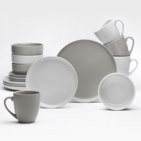 Geschirr-Set >Stockholm< (16-tlg.) in sand und taupe, Steingut - 25cm (D)