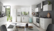 EDDY Moderner Spülenunterschrank Küche in Weiß matt, Metallic Grau - Geräumiger Küchenschrank mit viel Stauraum - 100 x 90 x 60 cm (B/H/T)