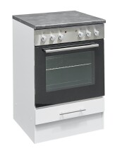 EDDY Moderner Herdumbauschrank in Weiß matt, Metallic Grau - Geräumiger Küchenschrank mit viel Stauraum - 60 x 90 x 60 cm (B/H/T)