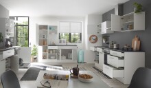 EDDY Moderner Herdumbauschrank in Weiß matt, Metallic Grau - Geräumiger Küchenschrank mit viel Stauraum - 60 x 90 x 60 cm (B/H/T)