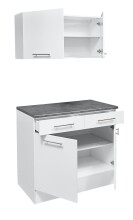 EDDY Moderner Küchenunterschrank in Weiß matt, Metallic Grau - Geräumiger Unterschrank Küche mit viel Stauraum - 100 x 90 x 60 cm (B/H/T)