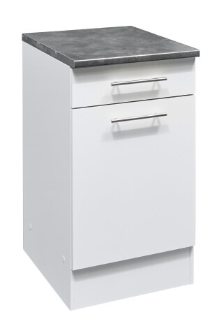 EDDY Moderner Küchenunterschrank in Weiß matt, Metallic Grau - Geräumiger Unterschrank Küche mit viel Stauraum - 50 x 90 x 60 cm (B/H/T)