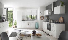 EDDY Moderner Küchenunterschrank in Weiß matt, Metallic Grau - Geräumiger Unterschrank Küche mit viel Stauraum - 50 x 90 x 60 cm (B/H/T)