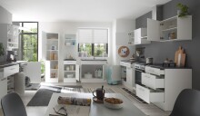EDDY Moderner Küchenunterschrank in Weiß matt, Metallic Grau - Geräumiger Unterschrank Küche mit viel Stauraum - 50 x 90 x 60 cm (B/H/T)