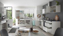 EDDY Moderner Küchenunterschrank in Weiß matt, Metallic Grau - Geräumiger Unterschrank Küche mit viel Stauraum - 50 x 90 x 60 cm (B/H/T)