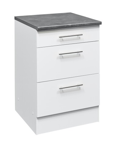 EDDY Moderner Schubladenschrank Küche in Weiß matt, Metallic Grau - Geräumiger Küchenunterschrank mit viel Stauraum - 60 x 90 x 60 cm (B/H/T)