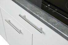 EDDY Moderne Küchenzeile ohne Elektrogeräte in Weiß matt, Metallic Grau - Geräumige Einbauküche mit viel Stauraum - 260 x 220 x 60 cm (B/H/T)