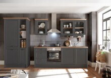 JASMIN Moderner Einbauschrank für Kühlschrank in Graphit, Artisan Eiche Optik - Geräumiger Hochschrank Küchenschrank mit viel Stauraum - 104 x 216,5 x 61 cm (B/H/T)