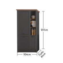 JASMIN Moderner Einbauschrank für Kühlschrank in Graphit, Artisan Eiche Optik - Geräumiger Hochschrank Küchenschrank mit viel Stauraum - 104 x 216,5 x 61 cm (B/H/T)