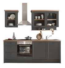 JASMIN Moderne Küchenzeile ohne Elektrogeräte in Graphit, Artisan Eiche Optik - Geräumige Einbauküche im Landhausstil - 235 x 216,5 x 60 cm (B/H/T)