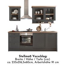 JASMIN Moderne Küchenzeile ohne Elektrogeräte in Graphit, Artisan Eiche Optik - Geräumige Einbauküche im Landhausstil - 235 x 216,5 x 60 cm (B/H/T)