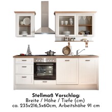 JASMIN Moderne Küchenzeile ohne Elektrogeräte in Pinie hell, Artisan Eiche Optik - Geräumige Einbauküche im Landhausstil - 235 x 216,5 x 60 cm (B/H/T)