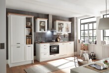 JASMIN Moderne Küchenzeile ohne Elektrogeräte in Pinie hell, Artisan Eiche Optik - Geräumige Einbauküche im Landhausstil - 235 x 216,5 x 60 cm (B/H/T)