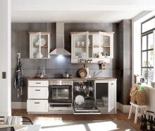 JASMIN Moderne Küchenzeile ohne Elektrogeräte in Pinie hell, Artisan Eiche Optik - Geräumige Einbauküche im Landhausstil - 235 x 216,5 x 60 cm (B/H/T)