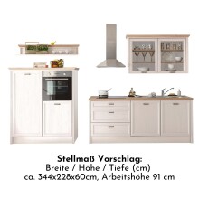 JASMIN Moderne Küchenzeile ohne Elektrogeräte in heller Pinie, Artisan Eiche Optik - Geräumige Einbauküche im Landhausstil - 344 x 228 x 60 cm (B/H/T)