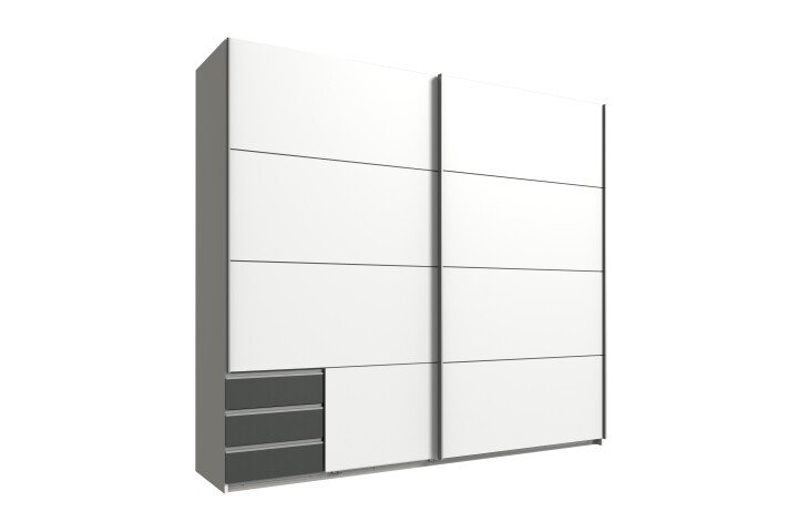 Schwebetürenschrank >Seattle< in WEISS + GRAPHIT - 225x208x65cm (BxHxT)