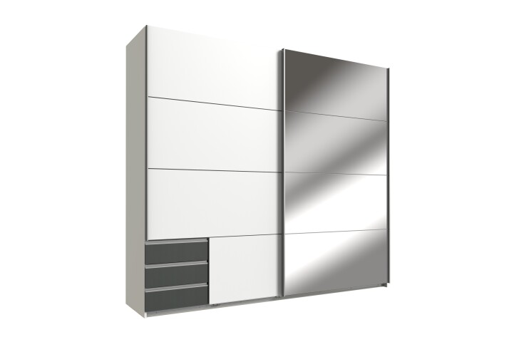 Schwebetürenschrank >Seattle< in WEISS + GRAPHIT - 225x208x65cm (BxHxT)